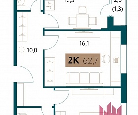 2-х комнатная квартира - 62.7 кв.м. купить