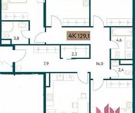 4-х комнатная квартира - 129 кв.м. купить