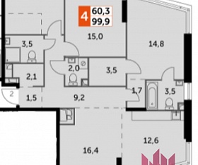 4-х комнатная квартира - 99.9 кв.м. купить