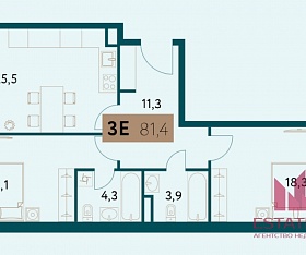 2-х комнатная квартира - 83 кв.м. купить
